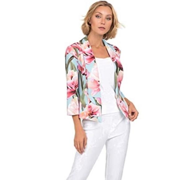 Joseph Ribkoff Long Sleeves Floral Print Blazer Jacket Blue & Pink‎ Size 10 - Picture 1 of 9